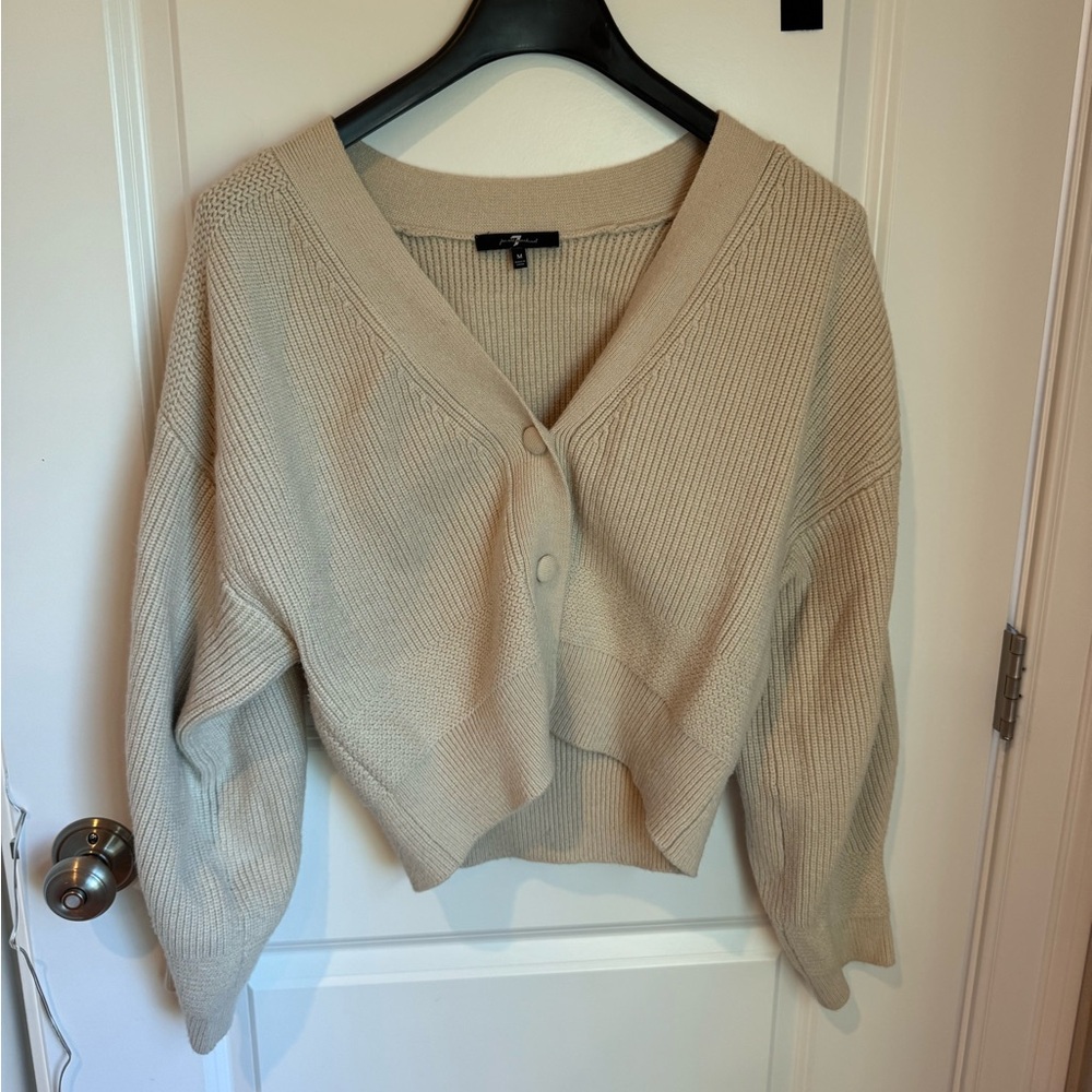 7 For All Mankind Cream Cardigan Sweater V-Neck